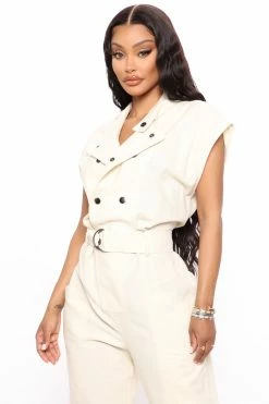 Fashion Nova Wide Leg Jumpsuits Weekend Adventure Utility Jumpsuit - Oatmeal