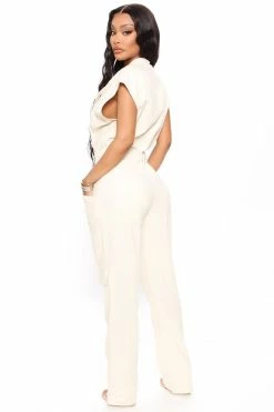 Fashion Nova Wide Leg Jumpsuits Weekend Adventure Utility Jumpsuit - Oatmeal