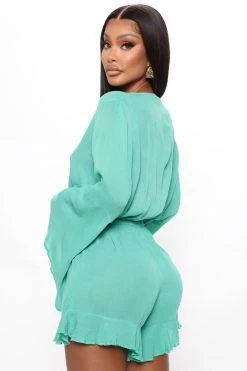 Fashion Nova Beachy Summers Romper - Green