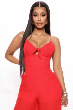Fashion Nova Wide Leg Jumpsuits Simple Summers Jumpsuit - Red