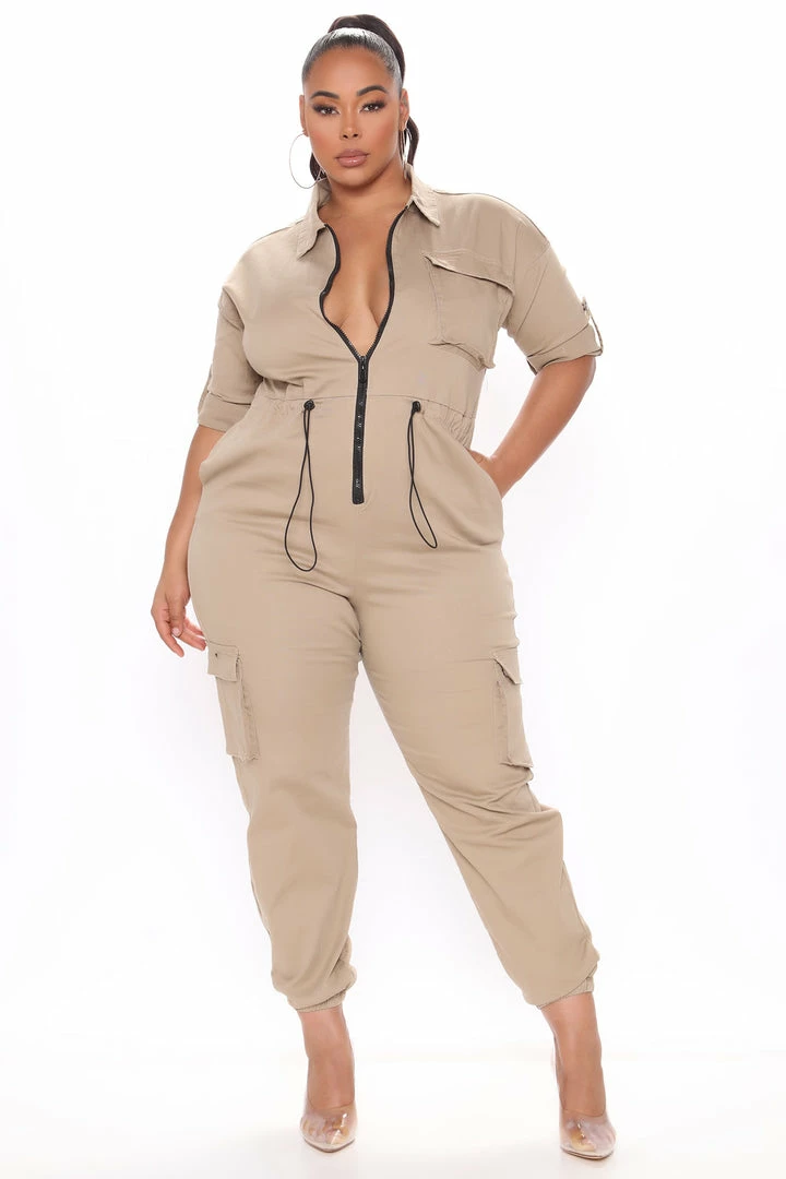 Fashion Nova Bootcamp Solid Jumpsuit - Khaki/combo