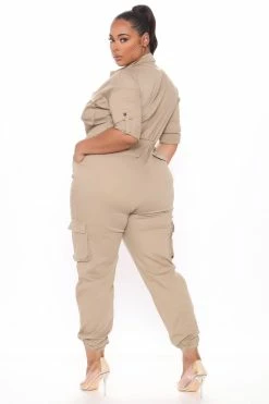 Fashion Nova Bootcamp Solid Jumpsuit - Khaki/combo