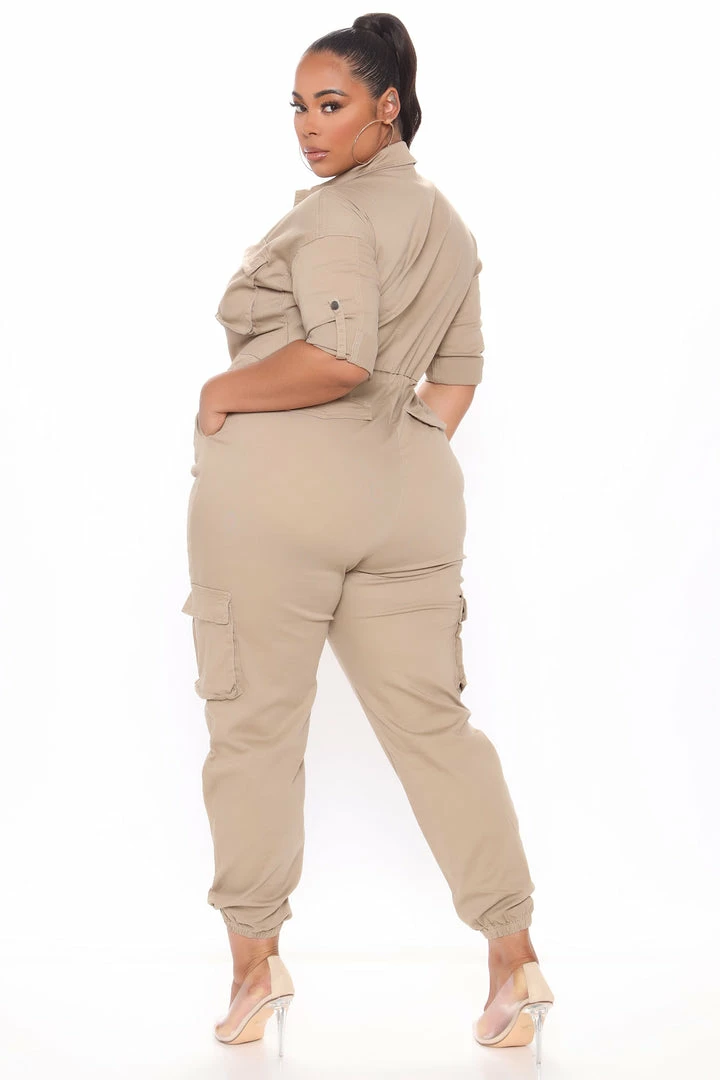 Fashion Nova Bootcamp Solid Jumpsuit - Khaki/combo
