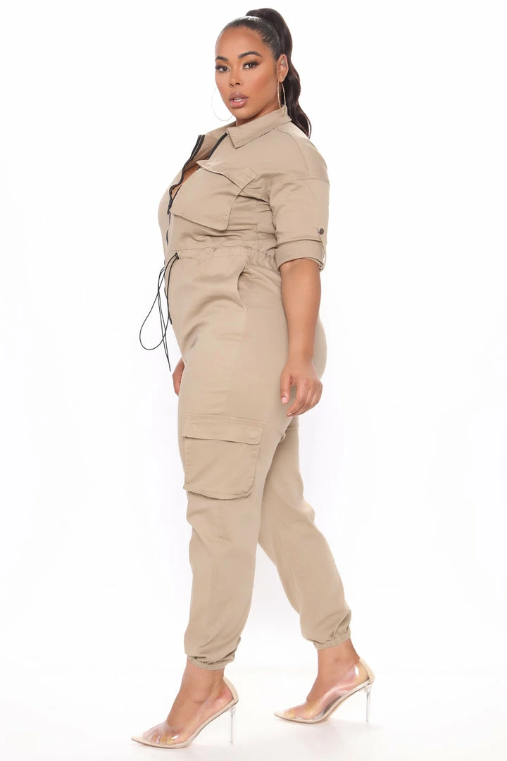Fashion Nova Bootcamp Solid Jumpsuit - Khaki/combo