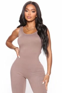 Fashion Nova Jumpsuits Match My Vibe Jumpsuit - Mocha