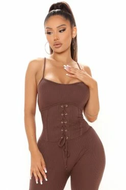 Fashion Nova Remi Ribbed Jumpsuit - Brown