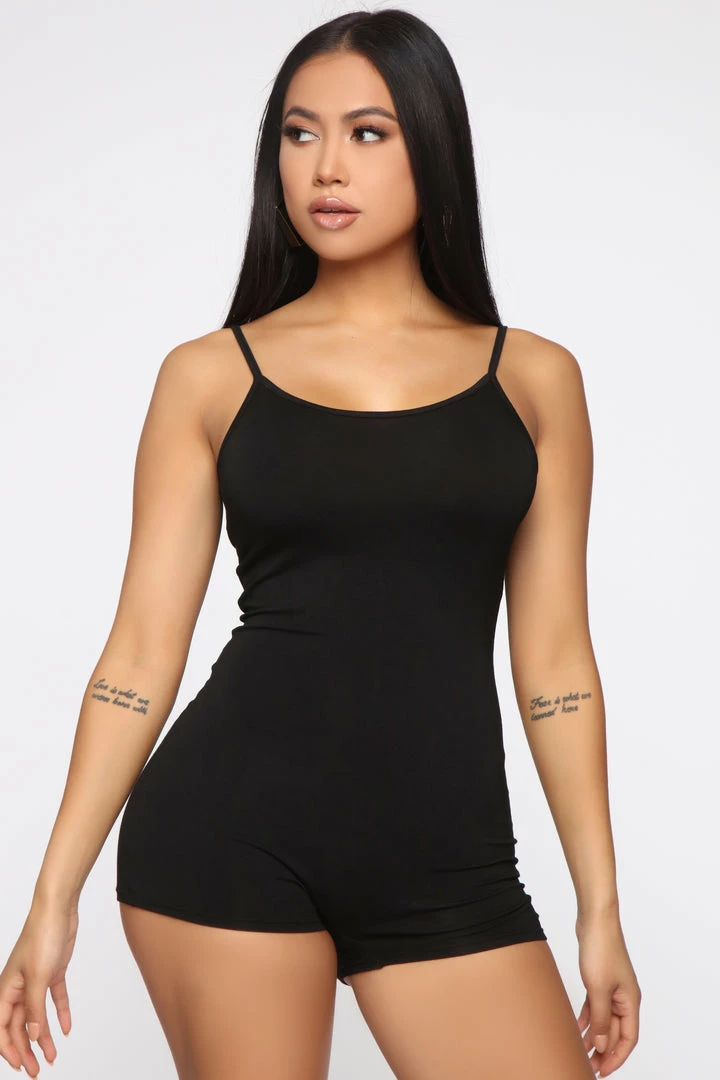 Fashion Nova Nova Season Shortie Romper - Black Rompers