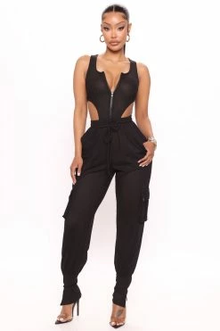 Fashion Nova Next Level Mesh Jumpsuit - Black
