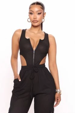 Fashion Nova Next Level Mesh Jumpsuit - Black