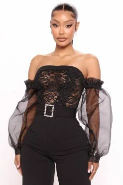 Fashion Nova So Extra Puff Sleeve Jumpsuit - Black Wide Leg Jumpsuits
