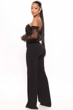 Fashion Nova So Extra Puff Sleeve Jumpsuit - Black Wide Leg Jumpsuits