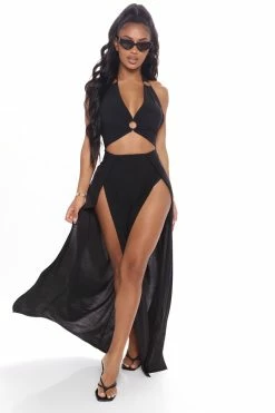 Fashion Nova Wide Leg Jumpsuits Joselyn High Slit Jumpsuit - Black