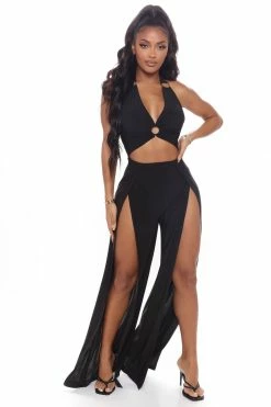 Fashion Nova Wide Leg Jumpsuits Joselyn High Slit Jumpsuit - Black