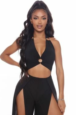 Fashion Nova Wide Leg Jumpsuits Joselyn High Slit Jumpsuit - Black