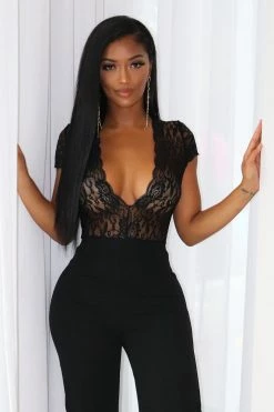 Fashion Nova Jumpsuits Lovely Lace Jumpsuit - Black