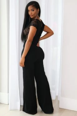 Fashion Nova Jumpsuits Lovely Lace Jumpsuit - Black