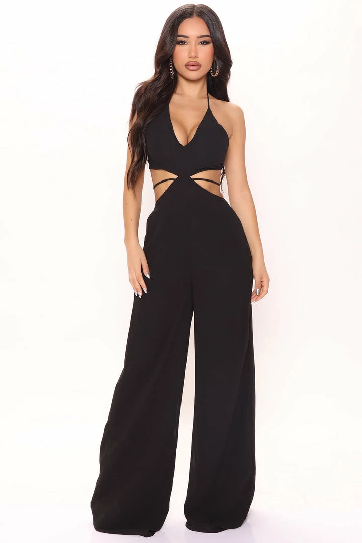 Fashion Nova Wide Leg Jumpsuits Beach Views Chiffon Jumpsuit - Black