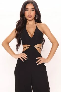 Fashion Nova Wide Leg Jumpsuits Beach Views Chiffon Jumpsuit - Black