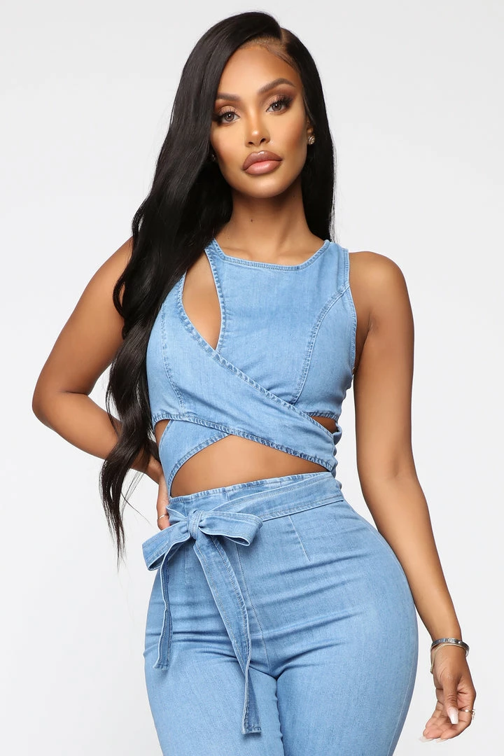 Fashion Nova Cut Out The Haters Denim Jumpsuit - Light Wash
