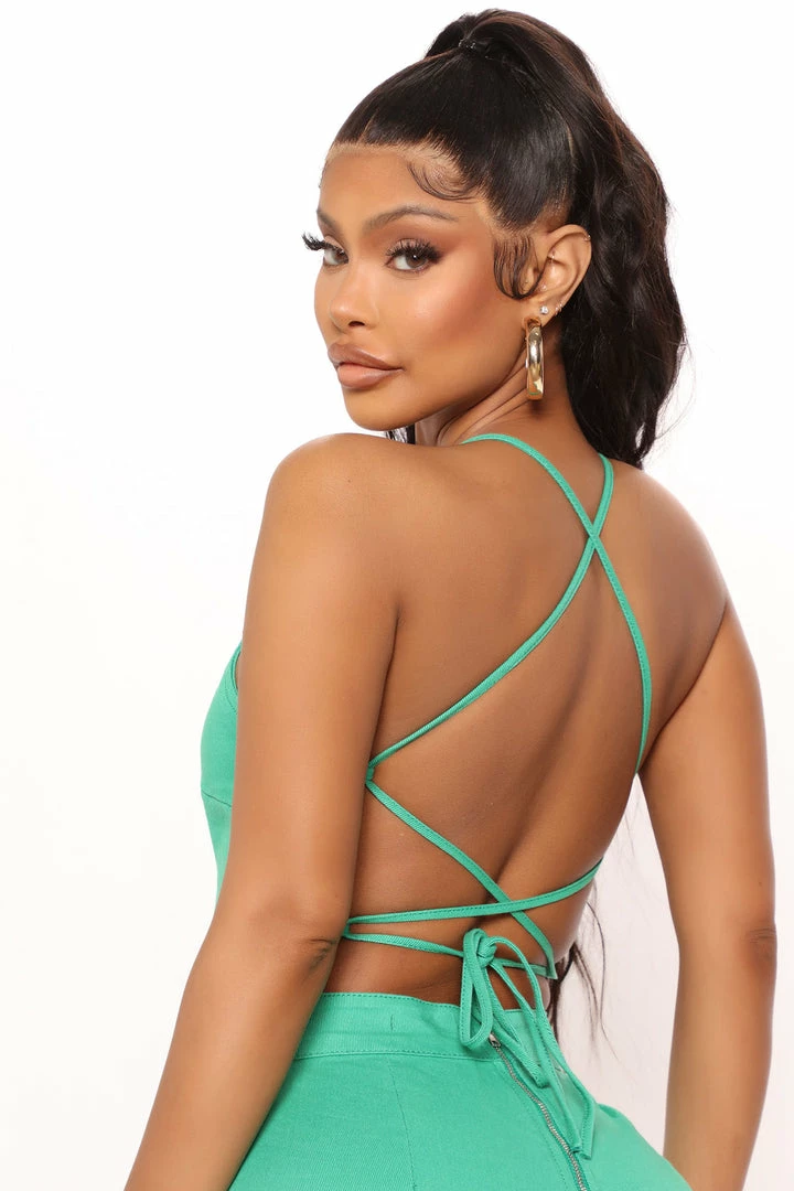Fashion Nova Rompers Crossing Paths Denim Romper - Kelly Green