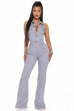Fashion Nova Let's Go Party Denim Jumpsuit - Blue Wide Leg Jumpsuits