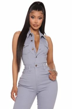 Fashion Nova Let's Go Party Denim Jumpsuit - Blue Wide Leg Jumpsuits