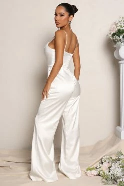 Fashion Nova Jumpsuits Wifey Material Satin Jumpsuit - White