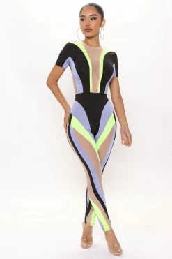 Fashion Nova Jumpsuits Running Through Your Mind Mesh Jumpsuit - Black/combo