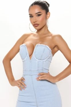 Fashion Nova Wide Leg Jumpsuits Veronica Denim Jumpsuit - Light Wash
