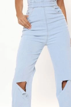 Fashion Nova Wide Leg Jumpsuits Veronica Denim Jumpsuit - Light Wash