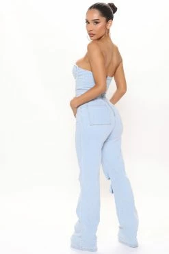 Fashion Nova Wide Leg Jumpsuits Veronica Denim Jumpsuit - Light Wash