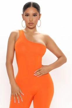 Fashion Nova Jumpsuits Nova Season One Shoulder Jumpsuit - Orange