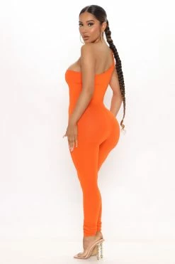 Fashion Nova Jumpsuits Nova Season One Shoulder Jumpsuit - Orange