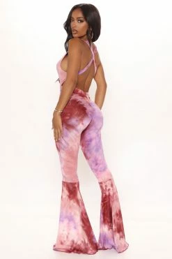 Fashion Nova Wide Leg Jumpsuits Get In The Groove Tie Dye Jumpsuit - Marsala