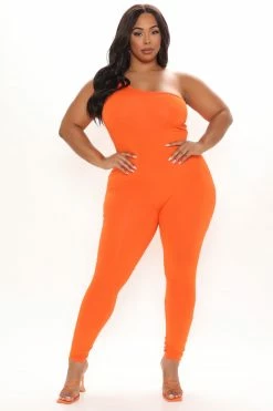 Fashion Nova Jumpsuits Nova Season One Shoulder Jumpsuit - Orange