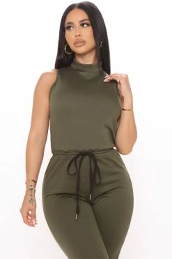 Fashion Nova Jumpsuits Time To Lounge Jumpsuit - Olive