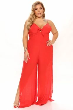 Fashion Nova Wide Leg Jumpsuits Simple Summers Jumpsuit - Red