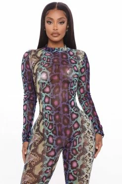 Fashion Nova Jumpsuits Sassy Slither Snake Jumpsuit - Purple/combo