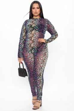 Fashion Nova Jumpsuits Sassy Slither Snake Jumpsuit - Purple/combo