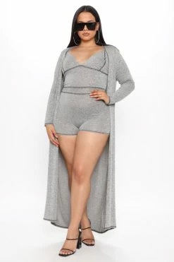 Fashion Nova Not Usually Here Romper Set - Heather Grey