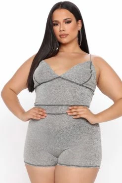 Fashion Nova Not Usually Here Romper Set - Heather Grey