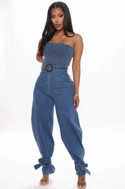 Fashion Nova Wide Leg Jumpsuits About To Glow Denim Jumpsuit - Medium Wash