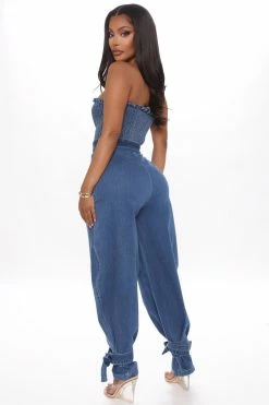 Fashion Nova Wide Leg Jumpsuits About To Glow Denim Jumpsuit - Medium Wash