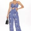 Fashion Nova Jumpsuits Bohemian Luxury Cut Out Jumpsuit - Blue/combo