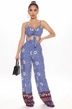Fashion Nova Jumpsuits Bohemian Luxury Cut Out Jumpsuit - Blue/combo