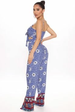 Fashion Nova Jumpsuits Bohemian Luxury Cut Out Jumpsuit - Blue/combo