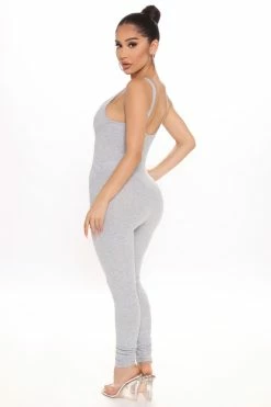Fashion Nova Sticking Around Ribbed Jumpsuit - Heather Grey Jumpsuits