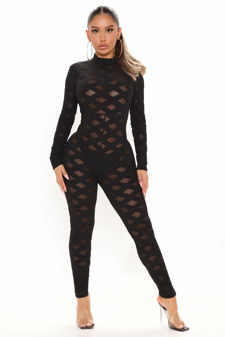 Fashion Nova Jumpsuits See Right Through Mesh Jumpsuit - Black
