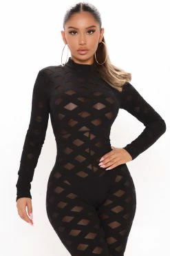Fashion Nova Jumpsuits See Right Through Mesh Jumpsuit - Black