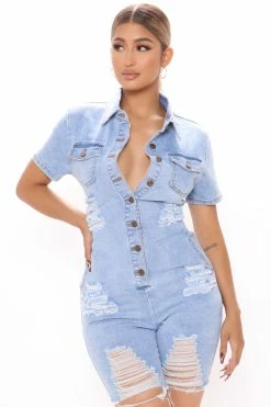 Fashion Nova Rompers Dani Denim Romper - Light Wash